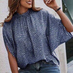 SHEIN Lune Allover Print Batwing Sleeve Blouse